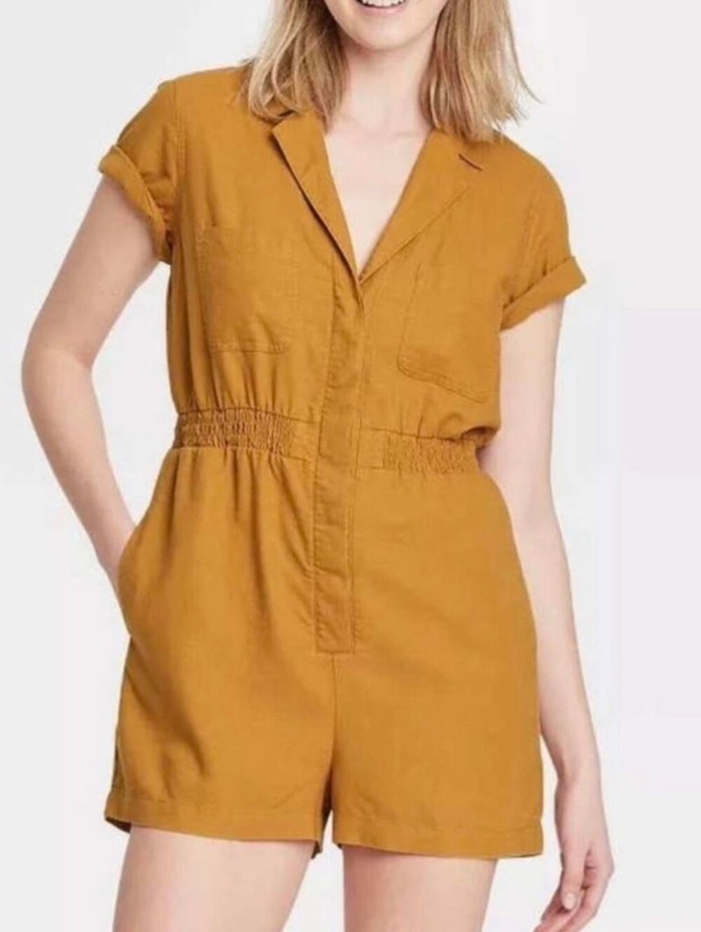 Universal Thread Golden Yellow Linen Blend Romper Size Medium